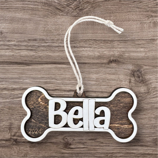 2 layer Dog Bone Hanging Ornament